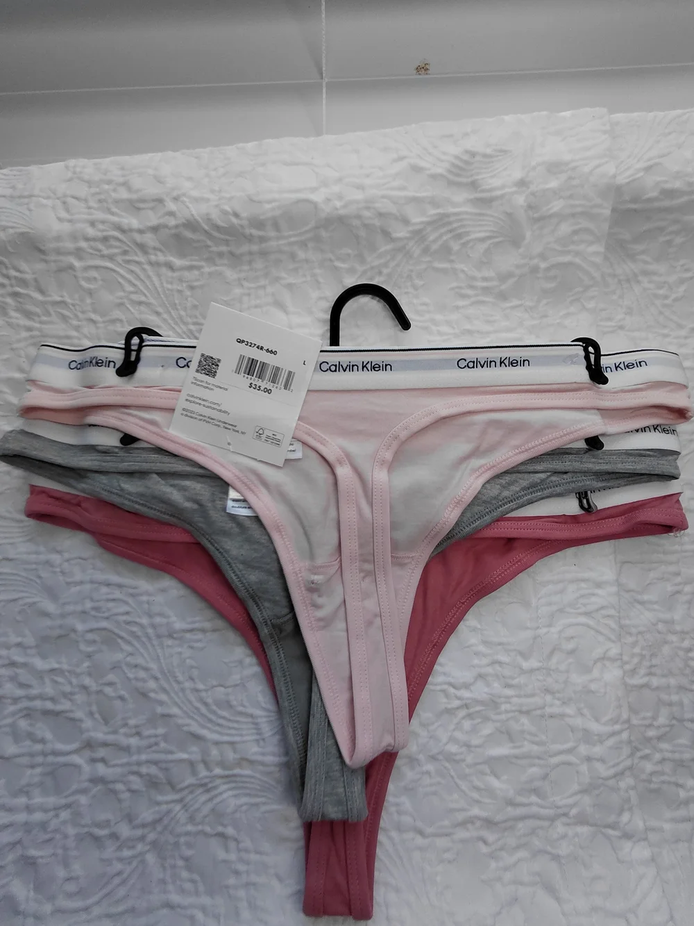 Calvin Klein Pink, Gray & Light Pink Cotton Thong 3 Set Sz L